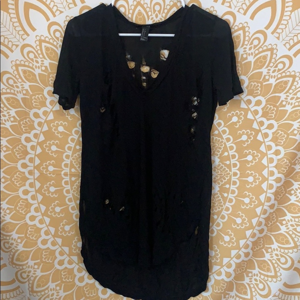 Distressed Sheer V-Neck